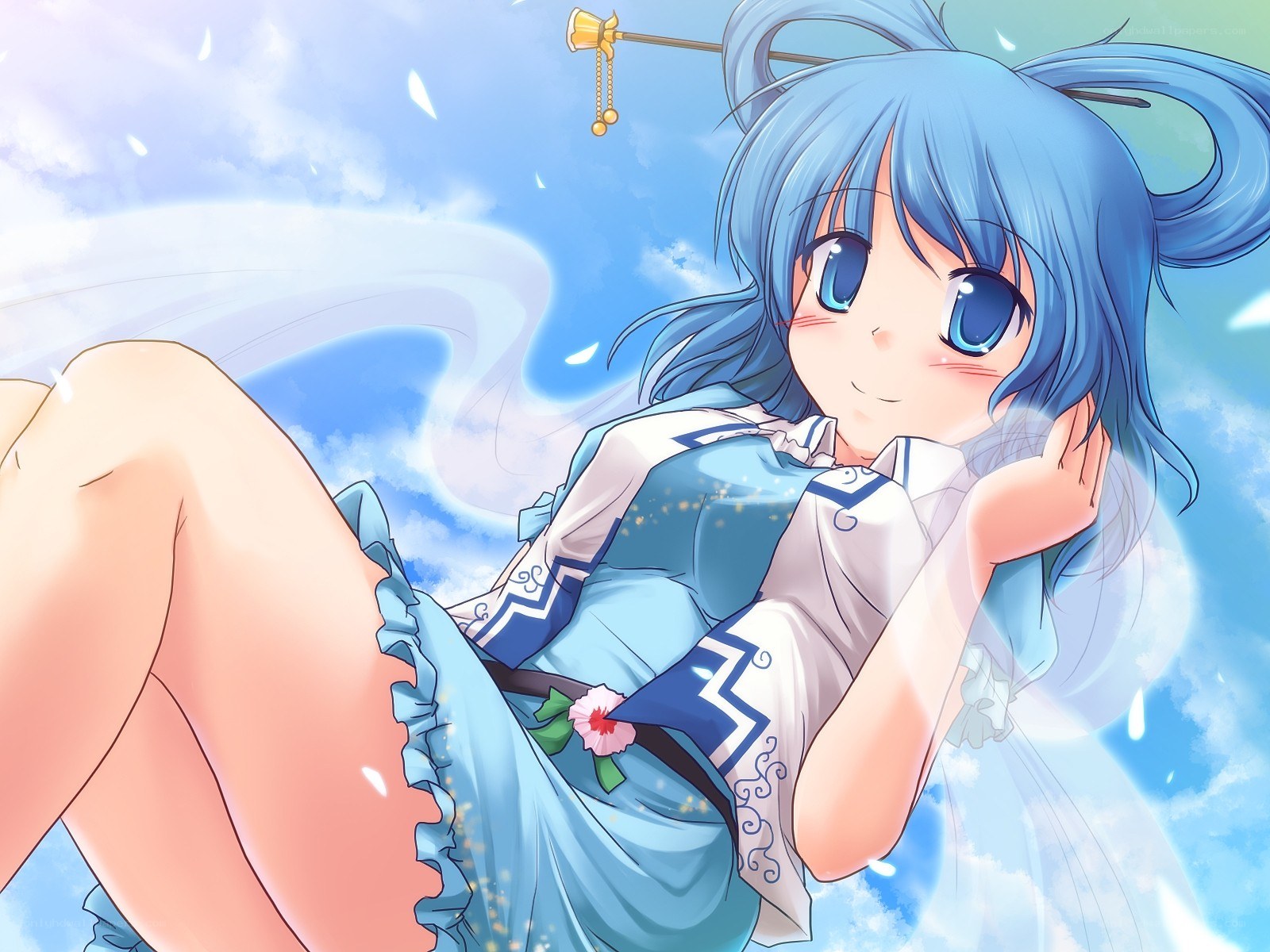 Blue-haired girl in sky