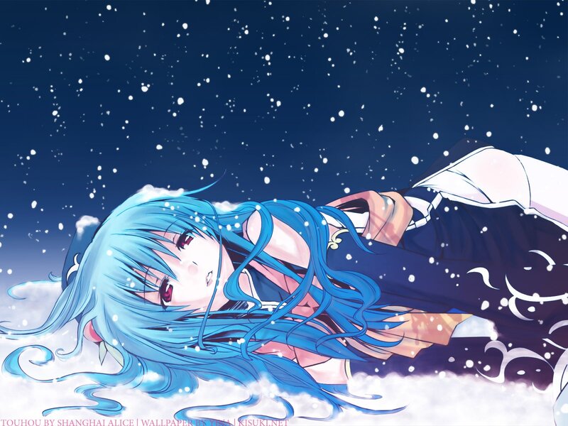 blue-haired girl in snow
