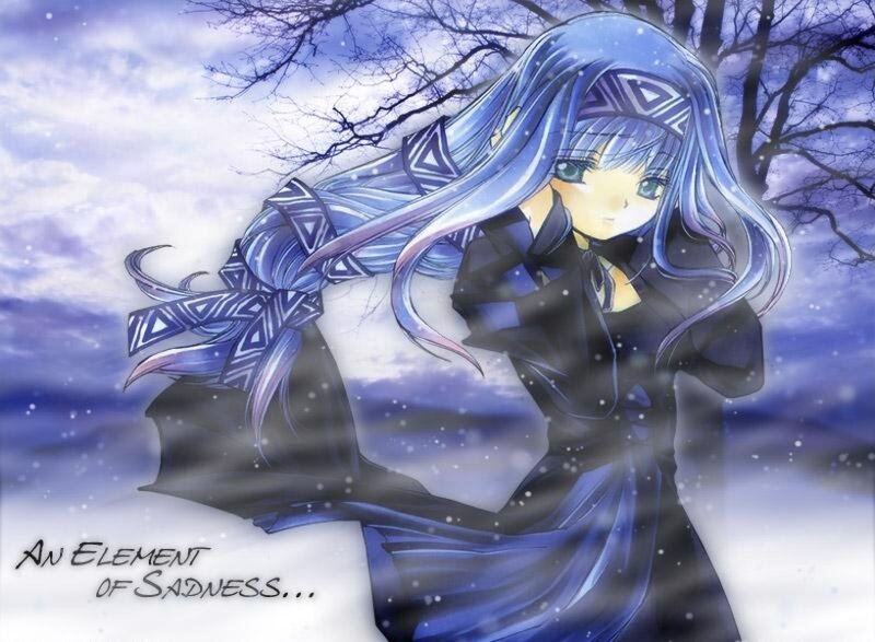 Blue-haired girl in snow