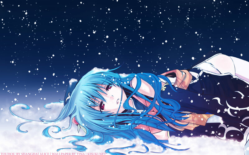 Blue-haired girl in snow