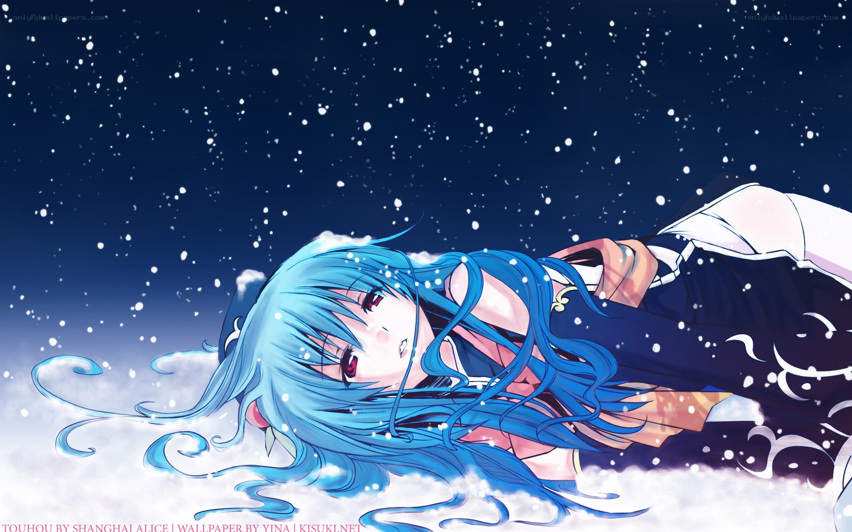 blue-haired girl in snow