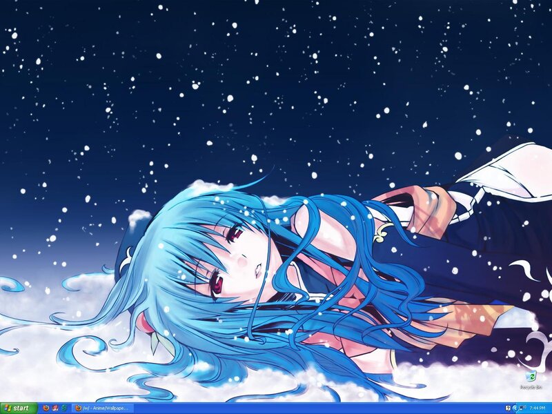 blue-haired girl in snow