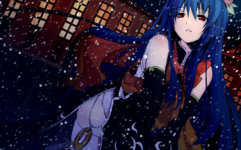 blue-haired girl in snow