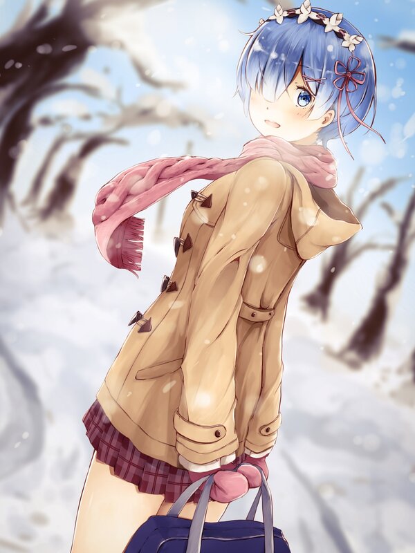 Blue-haired Girl in Snow — Blue, Calm, Winter, Anime, Scarf