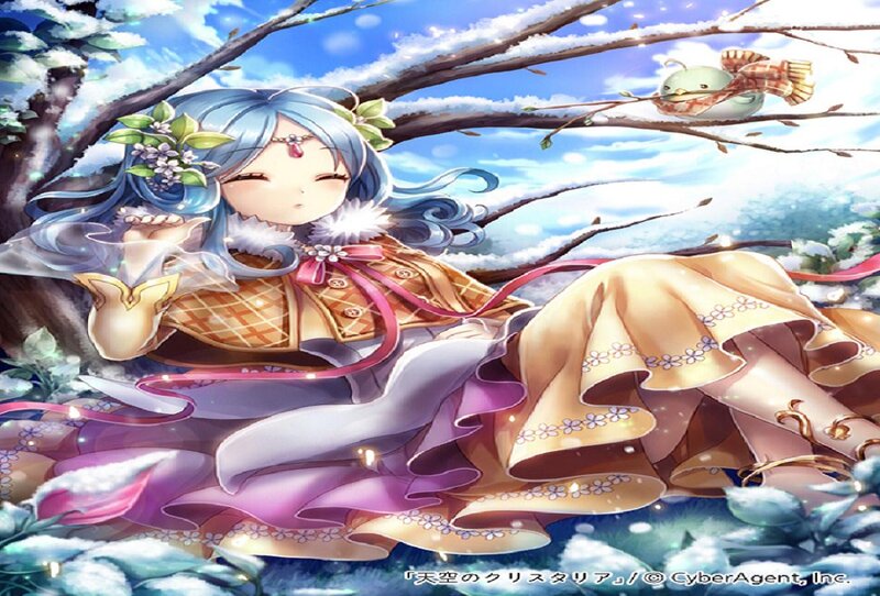 Blue-haired Girl in Snow — Blue, Serene, Winter, Anime, Bird