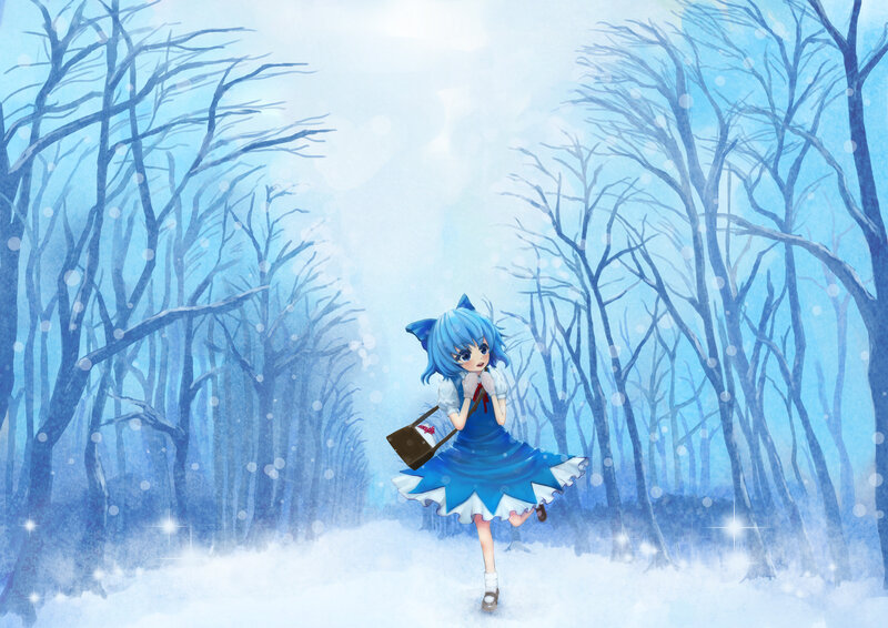 Blue-haired Girl in Snow — Blue, Serene, Winter, Anime
