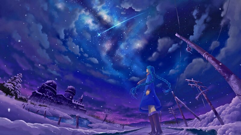 Blue-haired Girl in Snow — Purple, Serene, Dreamy