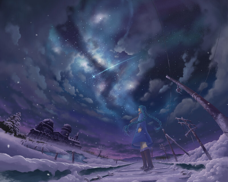 Blue-haired Girl in Snow — Purple