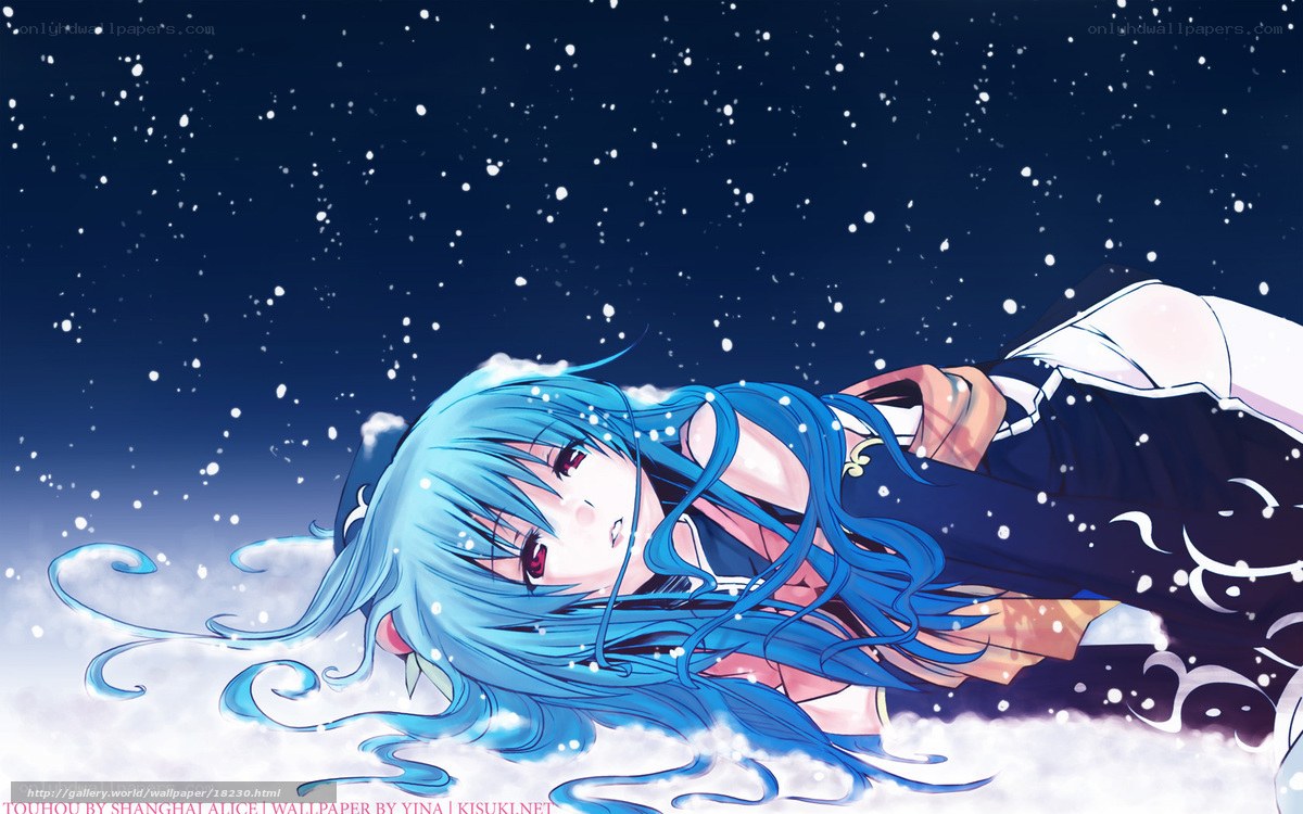 Blue-haired girl in snow