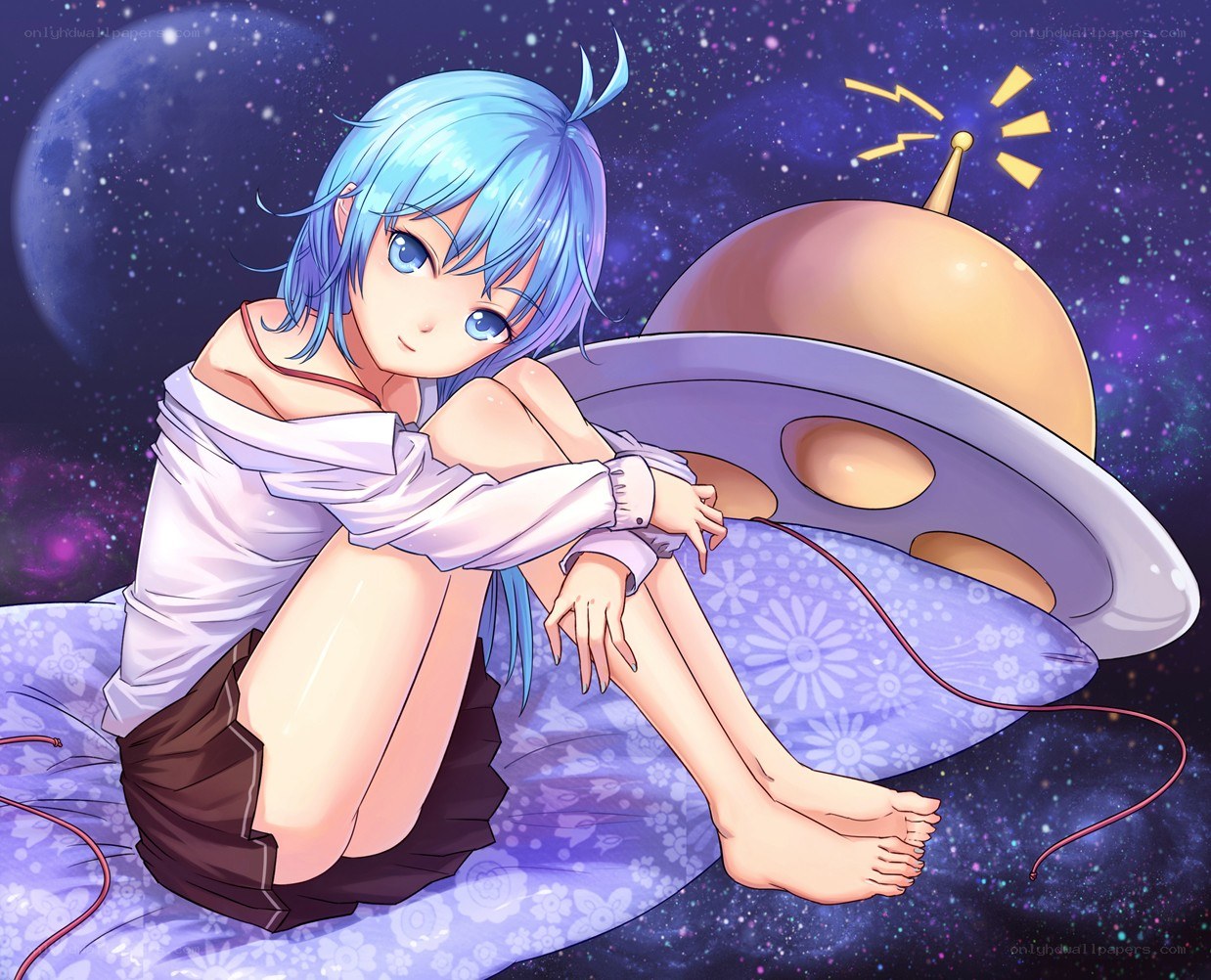 Blue-haired girl in space
