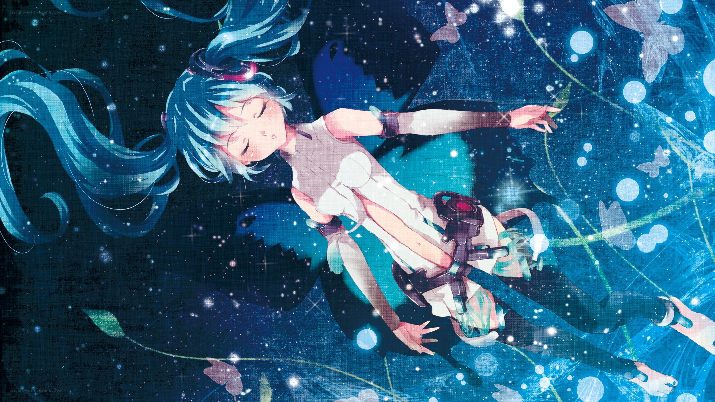 blue-haired girl in space