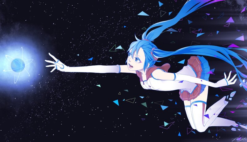blue-haired girl in space