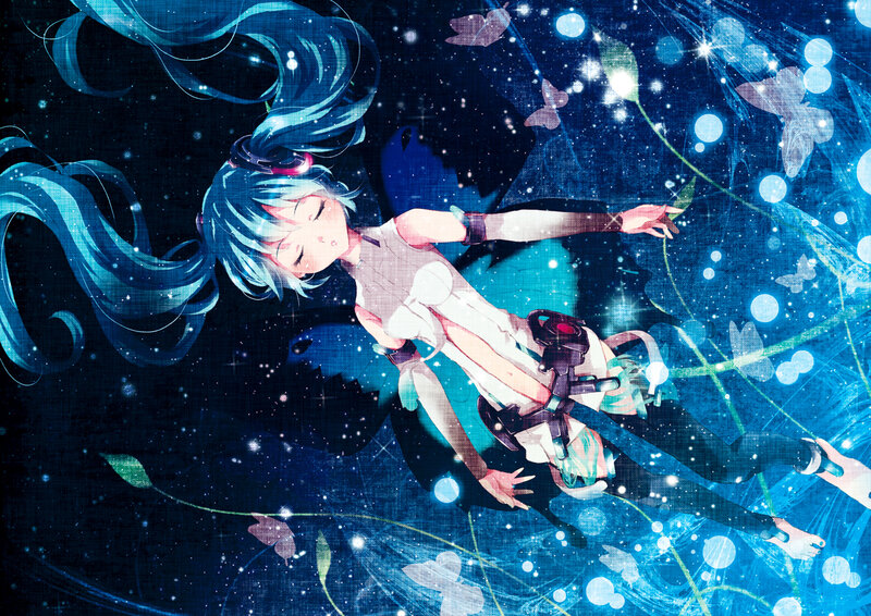 blue-haired girl in space