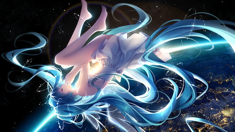 Blue-haired Girl in Space — Blue, Dramatic, Night, Digital Art