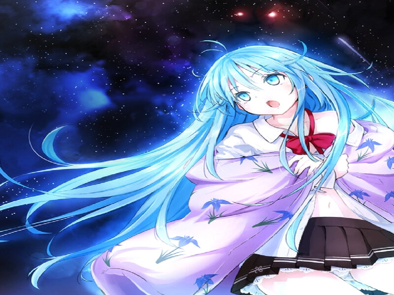 Blue-haired Girl in Space — Blue, Dramatic, Night
