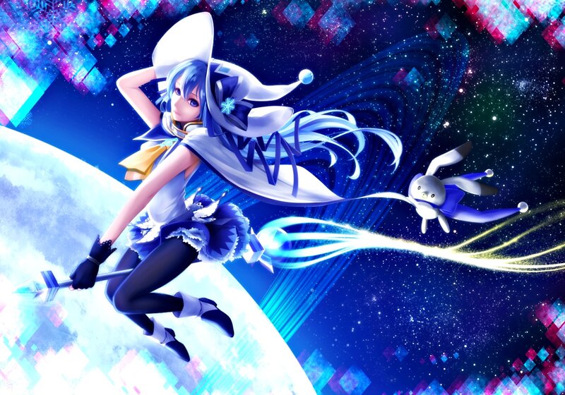 Blue-haired Girl in Space — Blue, Dynamic, Night