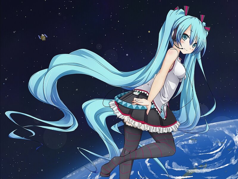 Blue-haired Girl in Space — Blue, Serene, Night