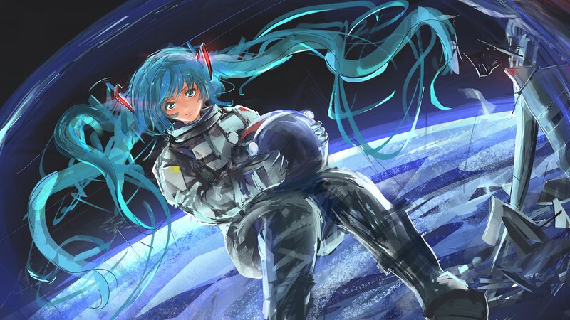 Blue-haired Girl in Space Suit — Blue, Dramatic