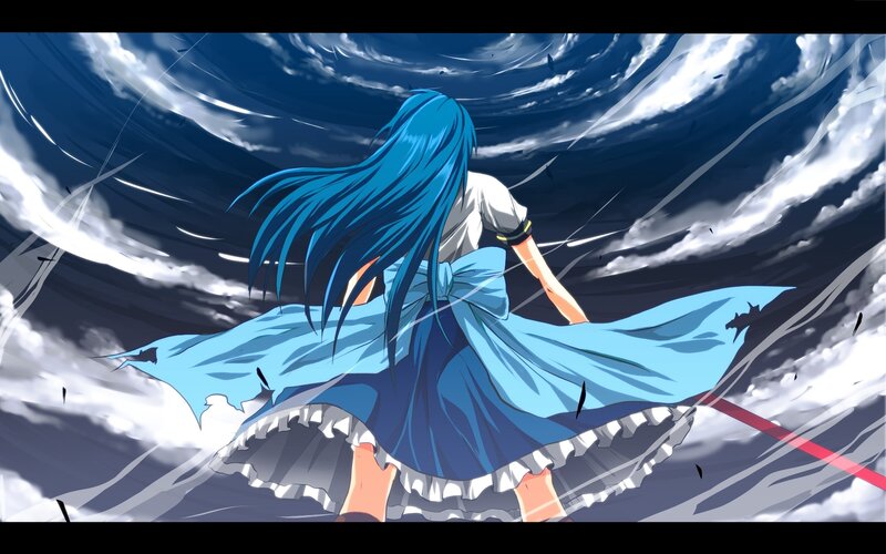 blue-haired girl in storm