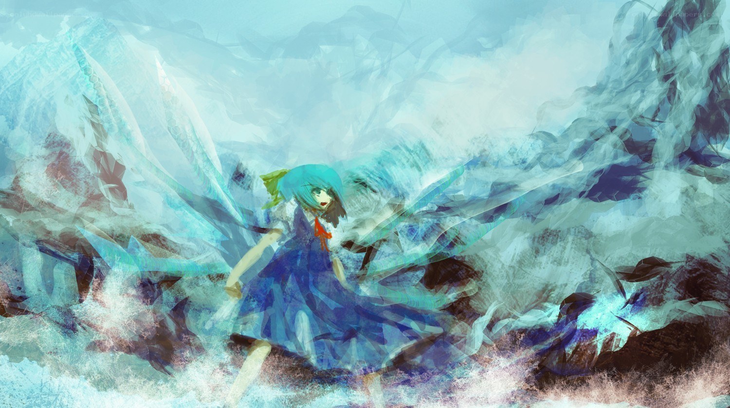 blue-haired girl in storm