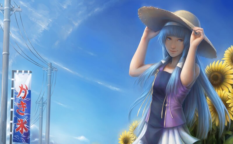 Blue-haired Girl in Sunflowers — Blue