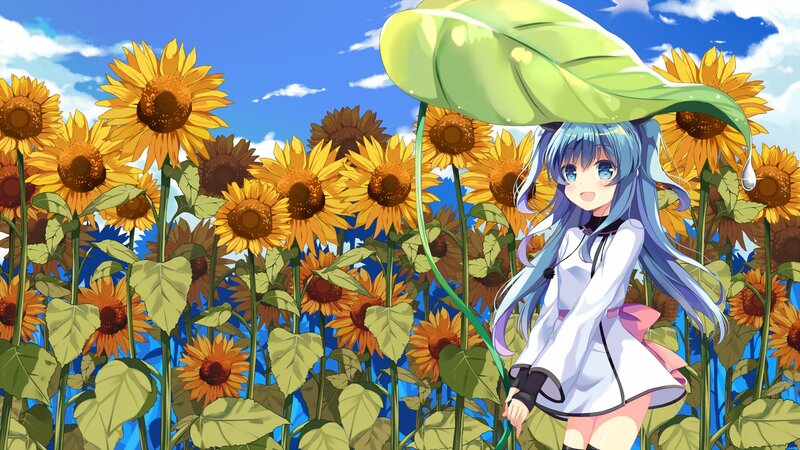Blue-haired Girl in Sunflowers — Yellow