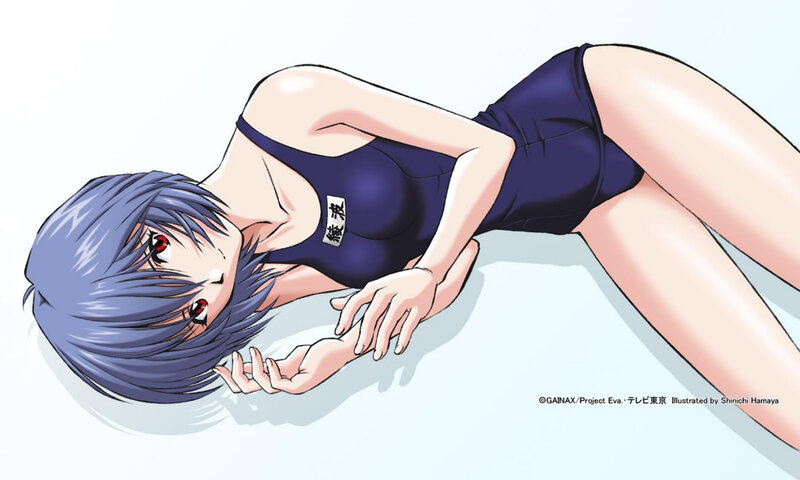 Blue-haired Girl in Swimsuit — Purple