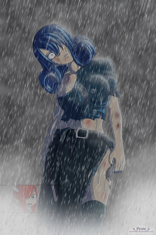 Blue-haired girl in the rain