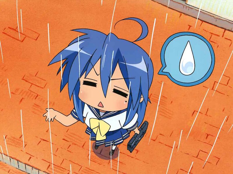 Blue-haired girl in the rain