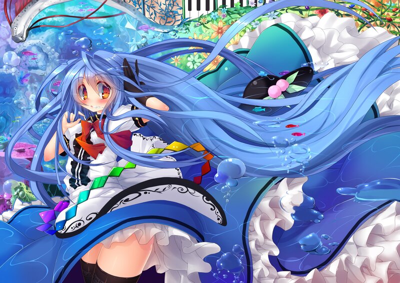 Blue-haired girl in underwater scene