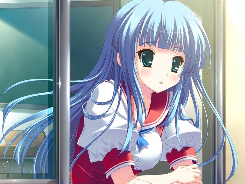 Blue-haired Girl in Uniform — Blue, Calm, Afternoon, Anime, School Uniform
