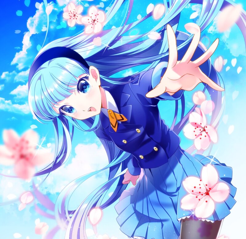 Blue-haired Girl in Uniform — Blue, Cheerful, Spring