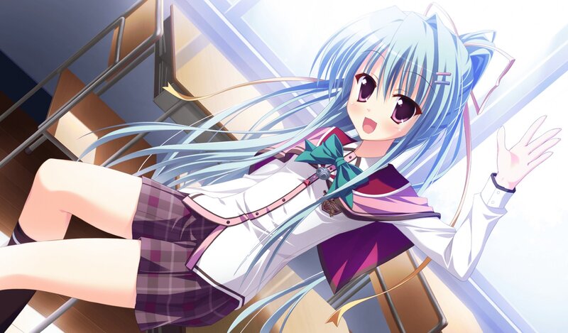 Blue-haired Girl in Uniform — Blue, Cheerful