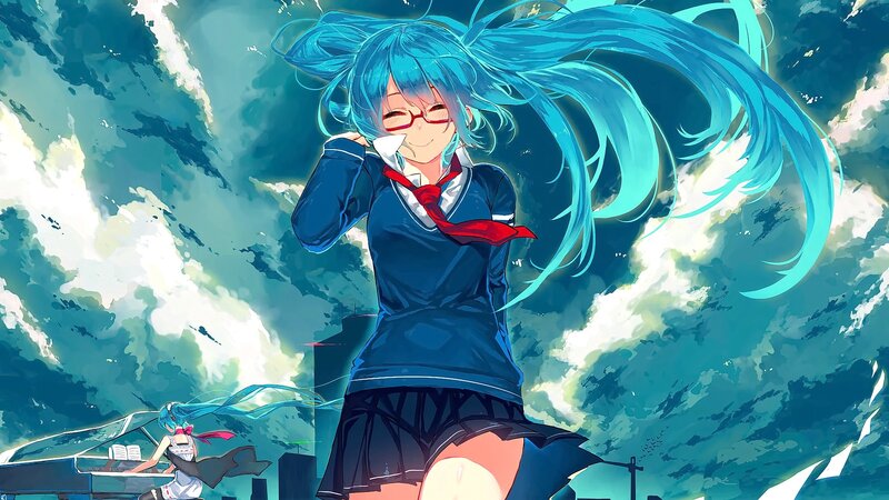Blue-haired Girl in Uniform — Blue, Dramatic, Anime