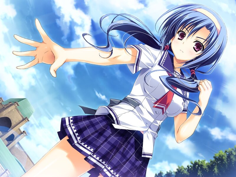 Blue-haired Girl in Uniform — Blue, Dynamic, Afternoon