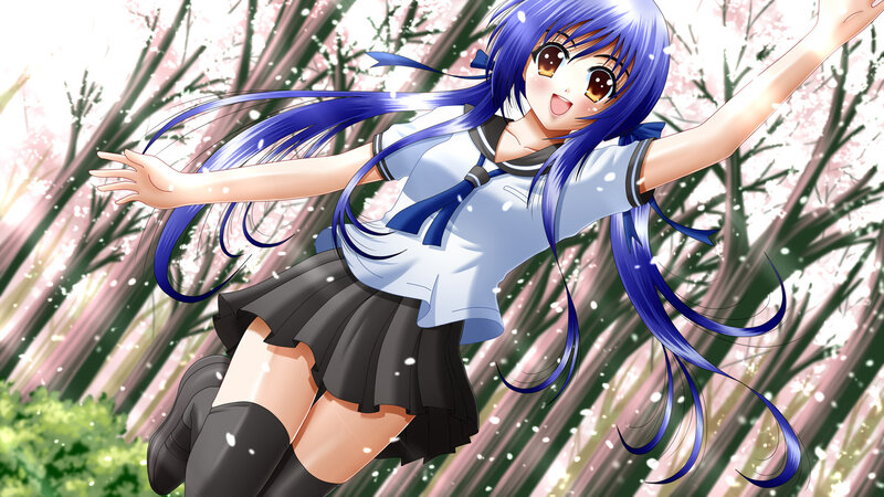 Blue-haired Girl in Uniform — Blue, Joyful