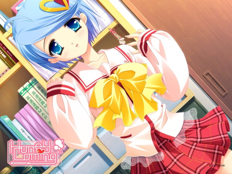 Blue-haired Girl in Uniform — Blue, Playful, Anime, Bookshelf