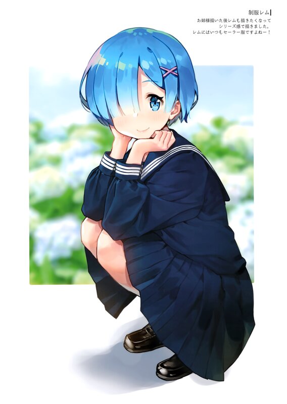 Blue-haired Girl in Uniform — Blue, Serene, Summer