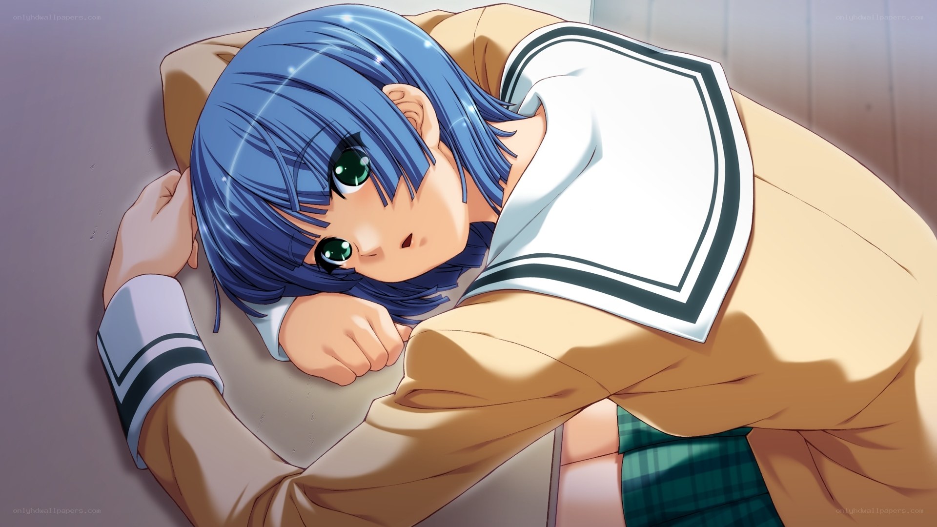 blue-haired girl in uniform