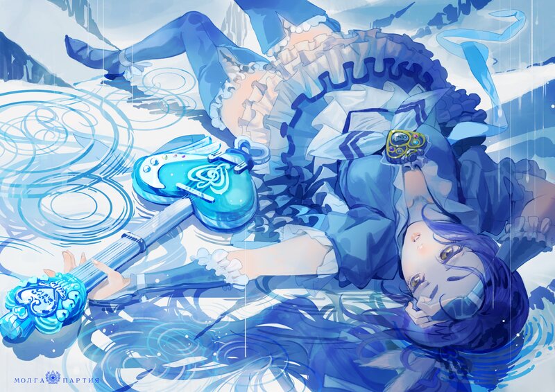 blue-haired girl in water