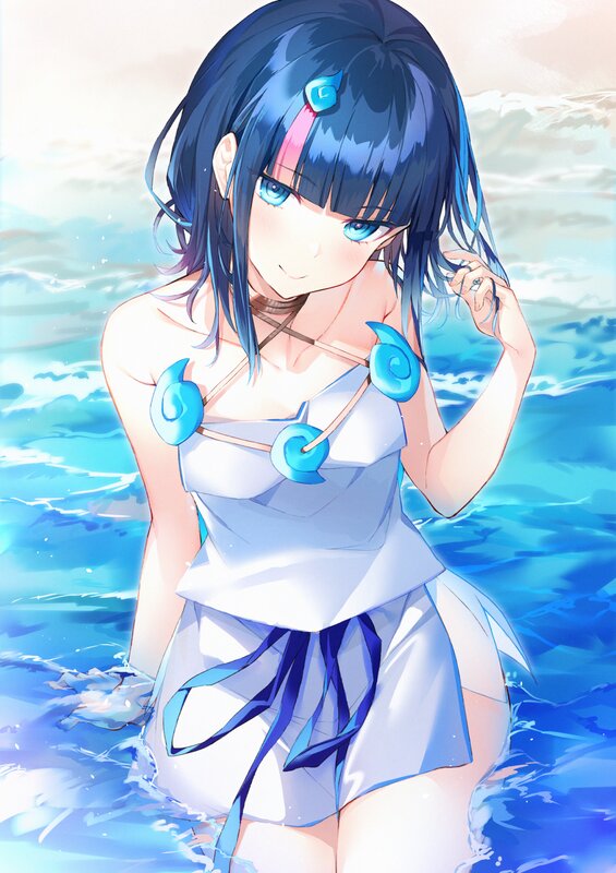 Blue-haired Girl in Water — Blue, Calm, Afternoon, Anime