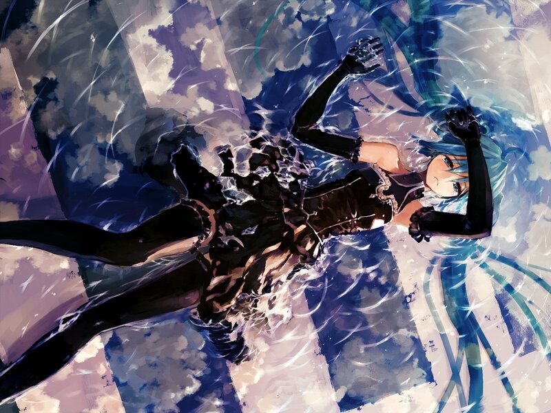Blue-haired Girl in Water — Blue, Dramatic, Anime