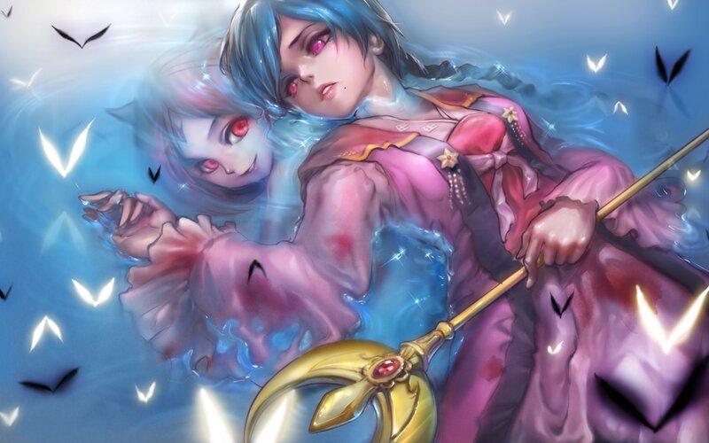 Blue-haired Girl in Water — Blue, Dramatic, Digital Art, Staff