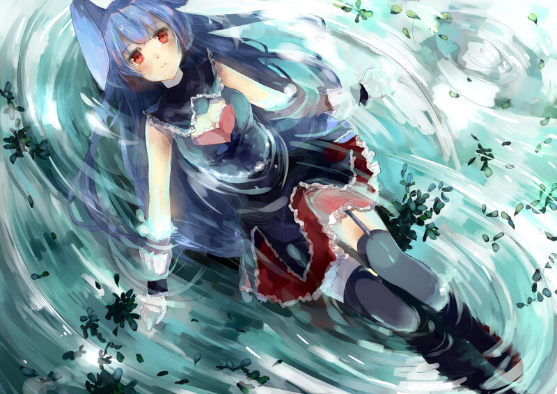 Blue-haired Girl in Water — Blue, Dynamic, Anime