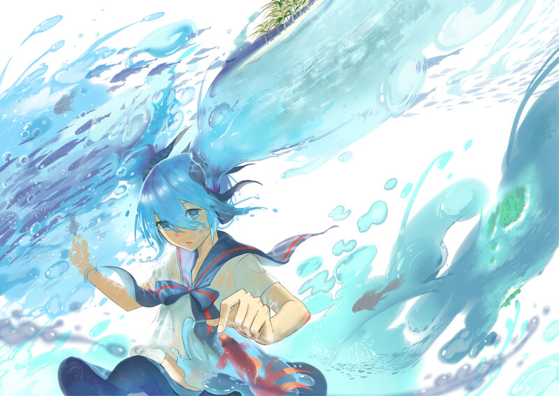 Blue-haired Girl in Water — Blue, Dynamic