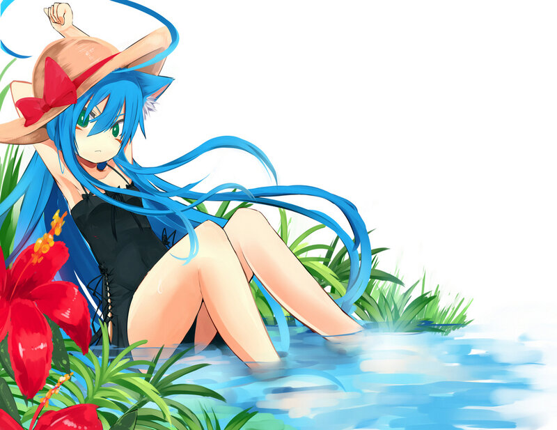 Blue-haired Girl in Water — Blue, Relaxed