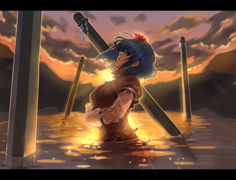 Blue-haired Girl in Water — Orange, Dramatic