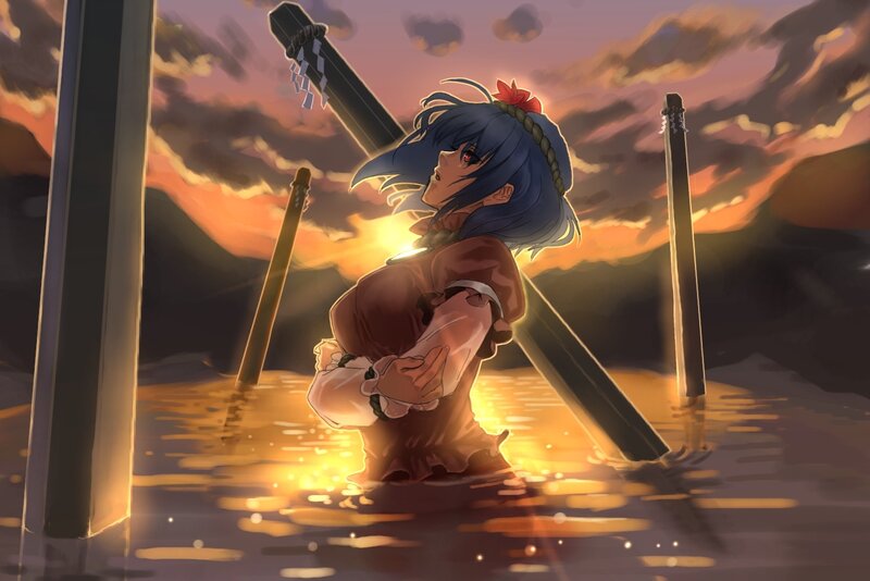 Blue-haired Girl in Water — Orange