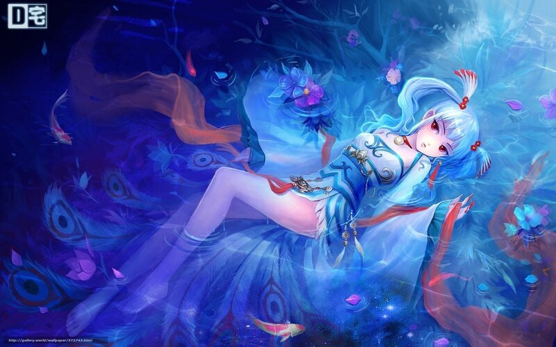Blue-haired girl in water