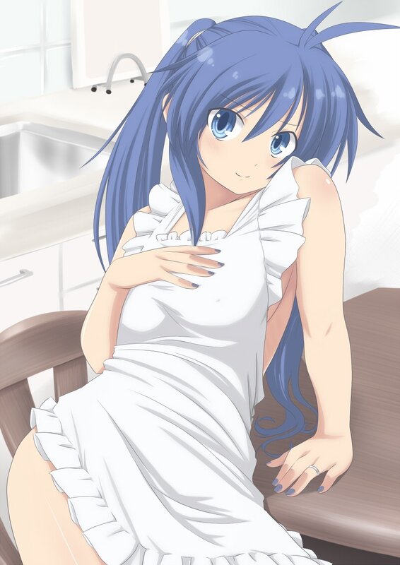 blue-haired girl in white dress
